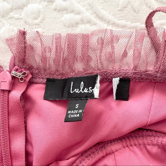 NWOT Lulus Sweetheart Style Mauve Polka Dot Bustier Tiered Midi Dress Small - Picture 8 of 12